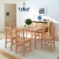vidaXL Set masă și scaune din lemn de pin 7 piese