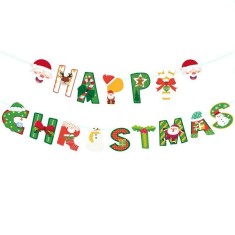 Decoratiune de craciun, flippy, tip banner, 16 piese, pentru usa sau perete, multicolor, sfoara inclusa, model c