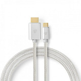 Cablu USB 3.2 type C la HDMI 4K60Hz T-T 2m brodat Alb, Nedis CCTB64655AL20