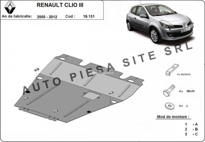 Scut metalic motor Renault Clio 3 III fabricat incepand cu 2005 APS-19,131