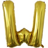 Balon folie metalizata litera w, flippy, 80 cm, umflati cu heliu sau aer, ambalaj individual, pai inclus, auriu