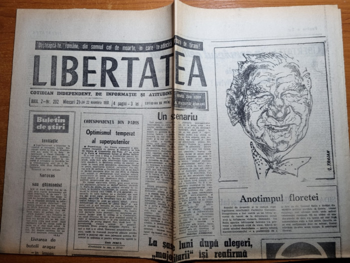 Libertatea 21-22 noiembrie 1990-caricatura ion ratiu
