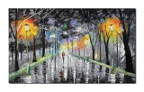 Cumpara ieftin Tablou modern pictat manual - Pe aleea cu felinare, magia culorilor - 100x60cm ulei pe panza in cutit efect 3D, Fabulos