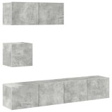 Cumpara ieftin Set dulap TV, 4 piese, gri beton, lemn prelucrat