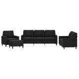 Cumpara ieftin Set de canapele cu perne, 4 piese, negru, catifea