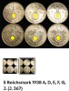 V&acirc;nd set de 6 monede istorice de colecție, Germania, anul 1938, valoare nominală 5 Reichsmark., Europa