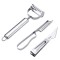 Accesorii de Curatat Decojit Fructe Legume, Cyrax, Set 3 Piese, Feliator Cutit Decojitor, Legume si Fructe, din Otel Inoxidabil, cu Maner, Argintiu