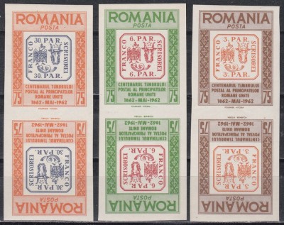 Romania Exil 1962 - Centenarul timbrelor Principatelor Unite tete-beche NDT, MNH foto