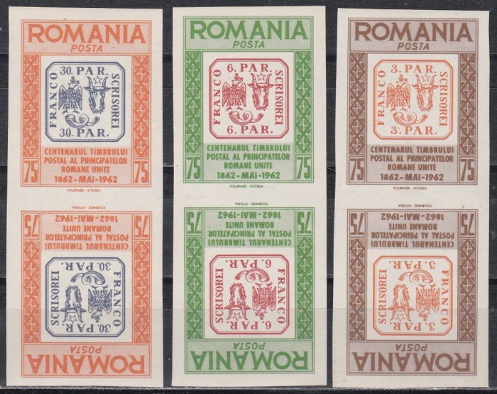 Romania Exil 1962 - Centenarul timbrelor Principatelor Unite tete-beche NDT, MNH