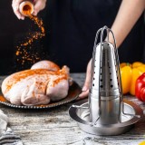 Suport vertical pentru gatit pui intreg la cuptor, cu recipient pentu condimente, din inox, King Hoff