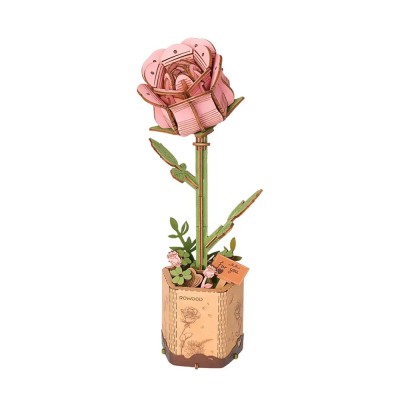 Puzzle 3D Trandafir Roz, 104 piese, lemn, Rowood foto