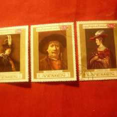 Serie mica Yemen - Pictura -Rembrandt 1969 ,3 val. stampilate