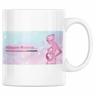 Cana alba personalizata &amp;quot;Viitoare mamica, loading&amp;quot;, INOVATIX&amp;reg;. 330ml foto