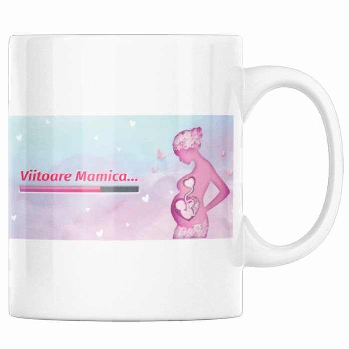 Cana alba personalizata &quot;Viitoare mamica, loading&quot;, INOVATIX&reg;. 330ml