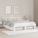 VidaXL Cadru de pat cu headboard Alb 200 x 200 cm Lemn masiv de pin