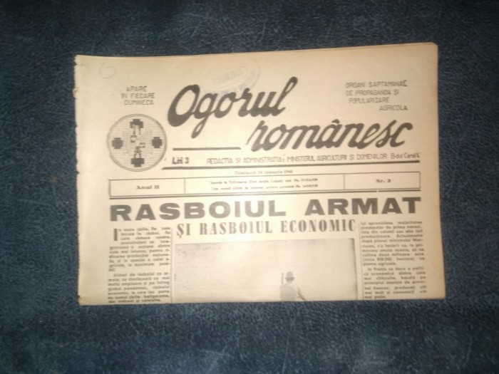 REVISTA OGORUL ROMANESC 14 IANUARIE 1940
