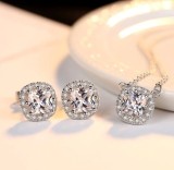 Set Argint 925 Cercei &amp; Colier Zirconiu Cubic, Argintboutique, Design Lux, Pandantiv 11mm, Ajustabil 40-45cm