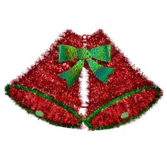 Decorațiune de Crăciun, Model Clopoței, Tinsel Roșu, Fundă Verde, 54x30cm