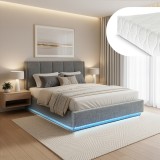 LED Polsterbett Tr&ouml;stiar mit Matratze 140x200cm Anthrazit [en.casa]