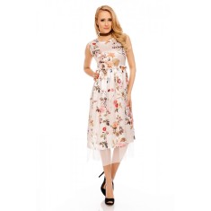 N778-23 Rochie midi cu elastic in talie si imprimeu floral