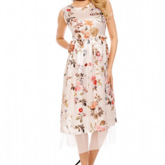 N778-23 Rochie midi cu elastic in talie si imprimeu floral