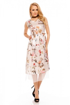 N778-23 Rochie midi cu elastic in talie si imprimeu floral foto