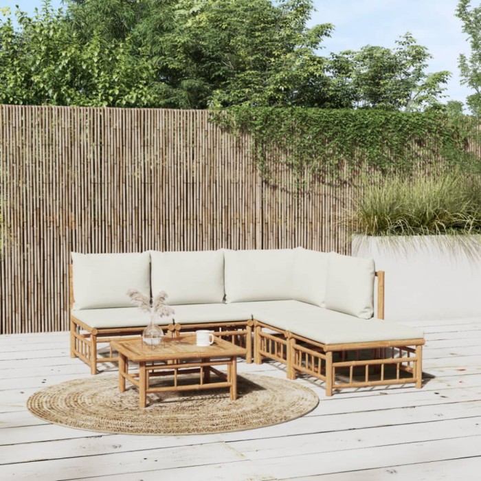 Gossi set mobilier de gradina cu perne alb crem, 6 piese, bambus