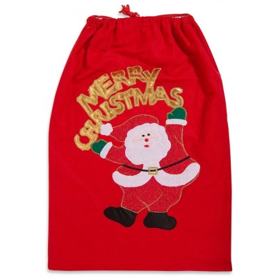 Sac Cadouri, Model Mos Craciun, Mesaj Merry Christmas, Culoare Rosu, Marime 55x77cm, Material Poliester foto