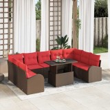 vidaXL Set de canapele pentru grădină cu pernă 10 pcs Maro poliratan 3348710