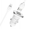 Incarcator Auto USB Borofone BZ12 Lightning, 2.4A, 2 Porturi USB, Alb