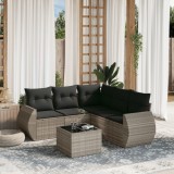 Cumpara ieftin Set canapele de grădină cu perne, 6 piese gri deschis poliratan