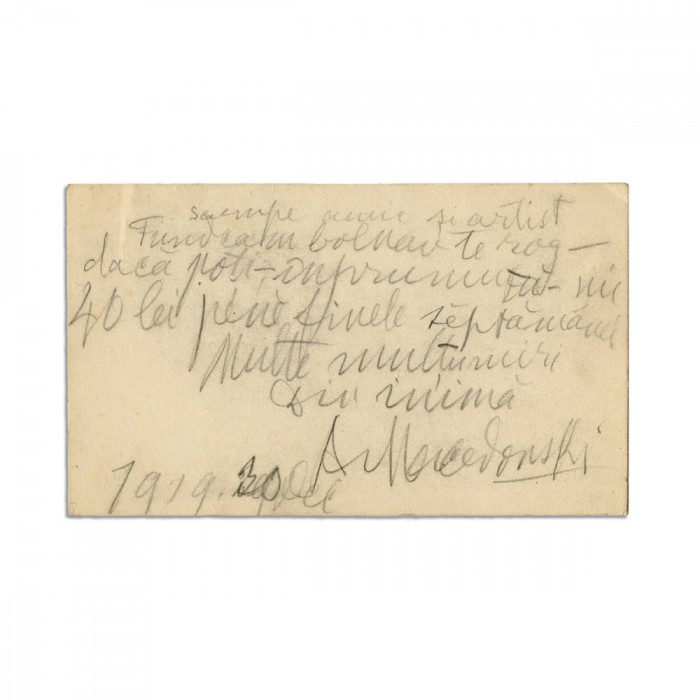 Alexandru Macedonski, bilet cu &icirc;nsemnare olografă, 1919
