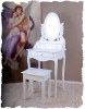 Masa de toaleta din lemn masiv alb cu oglinda si scaun LHM005, Comode si bufete