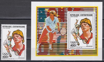 Centrafricana 1988 - Jocurile Olimpice - Seul - Boris Becker, Timbru + Colita, PA, MNH foto