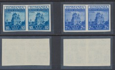 Romania 1937 Mica Antanta - biserica Curtea de Arges - serie nedantelata MNH in perechi orizontale, tiraj 200 serii foto