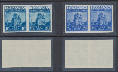 Romania 1937 Mica Antanta - biserica Curtea de Arges - serie nedantelata MNH in perechi orizontale, tiraj 200 serii foto