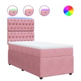 Cumpara ieftin Pat box spring cu saltea, roz, 100x200 cm, catifea