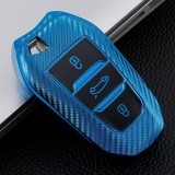 Husa Cheie Auto Peugeot SMARTKEY TPU+PC Albastru CARBON AutoProtect KeyCars, Oem