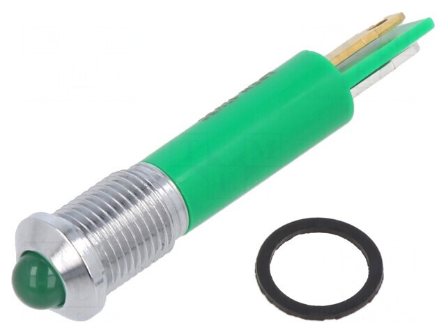 Lampă de control LED verde IP67 &Oslash;8mm alamă