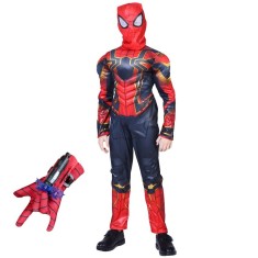 Set costum Iron Spiderman, New Era, rosu, manusa cu ventuze inclusa, 7-9 ani, 120-130 cm