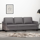 VidaXL Canapea cu 3 locuri, gri, 180 cm, piele ecologică