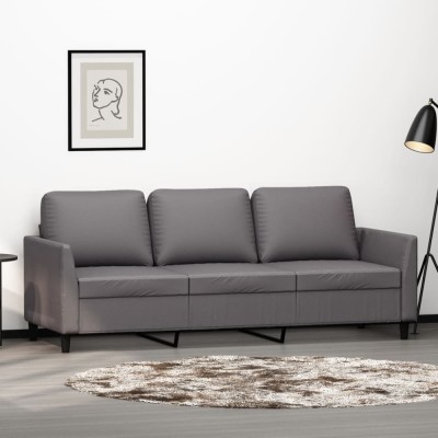 vidaXL Canapea cu 3 locuri, gri, 180 cm, piele ecologică foto