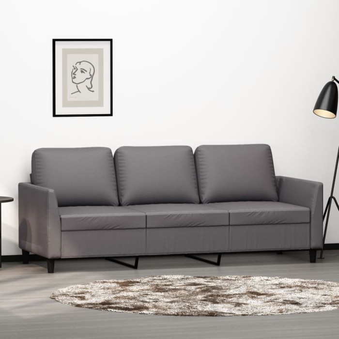 vidaXL Canapea cu 3 locuri, gri, 180 cm, piele ecologică