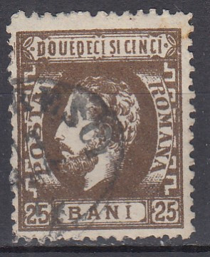 ROMANIA 1872 LP 37 CAROL I CU BARBA DANTELAT VAL. 25 BANI SEPIA STAMPILAT