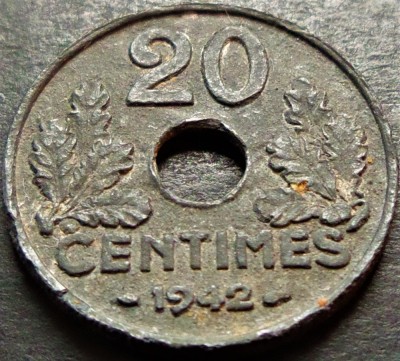 Moneda istorica 20 CENTIMES - FRANTA, anul 1942 *cod 5035 foto