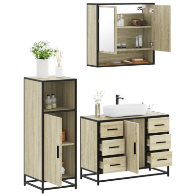 vidaXL Set mobilier de baie, 3 piese, stejar sonoma, lemn prelucrat 3300991 foto