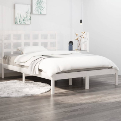 Cadru de pat dublu, alb, 135x190 cm, lemn masiv GartenMobel Dekor foto