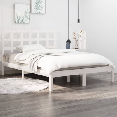 vidaXL Cadru pat, alb, 140x190 cm, lemn masiv foto