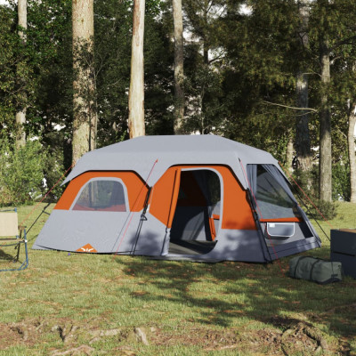 vidaXL Cort de camping pentru 9 persoane, gri/portocaliu, impermeabil foto