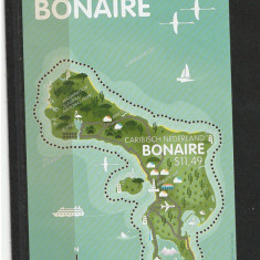 Antilele Olandeze, ins. Bonaire, harta, bloc, 2016, la 1/2 din nominal, MNH